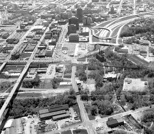 Aerial downtown Akron, 1994.