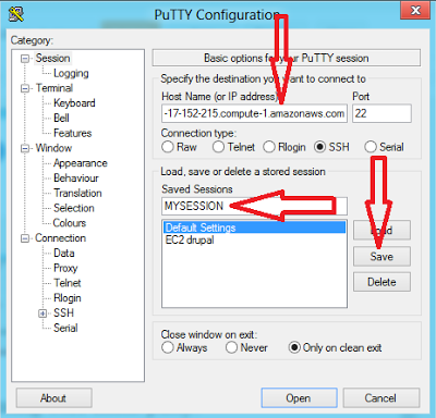 putty configuration to connect to ec2 instance.
