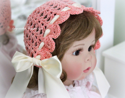 Vintage 1920 Filet Crochet Baby Bonnet Pink Silk Lining Ribbon Bows - The  Gatherings Antique Vintage