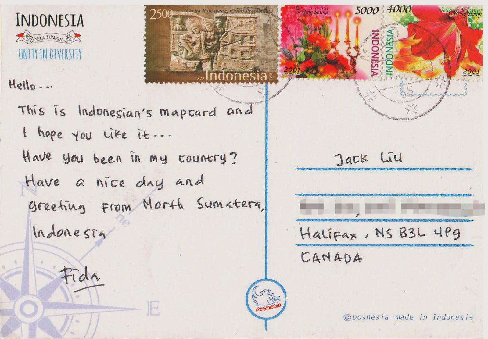 One postcard, One world: Map postcard from Indonesia