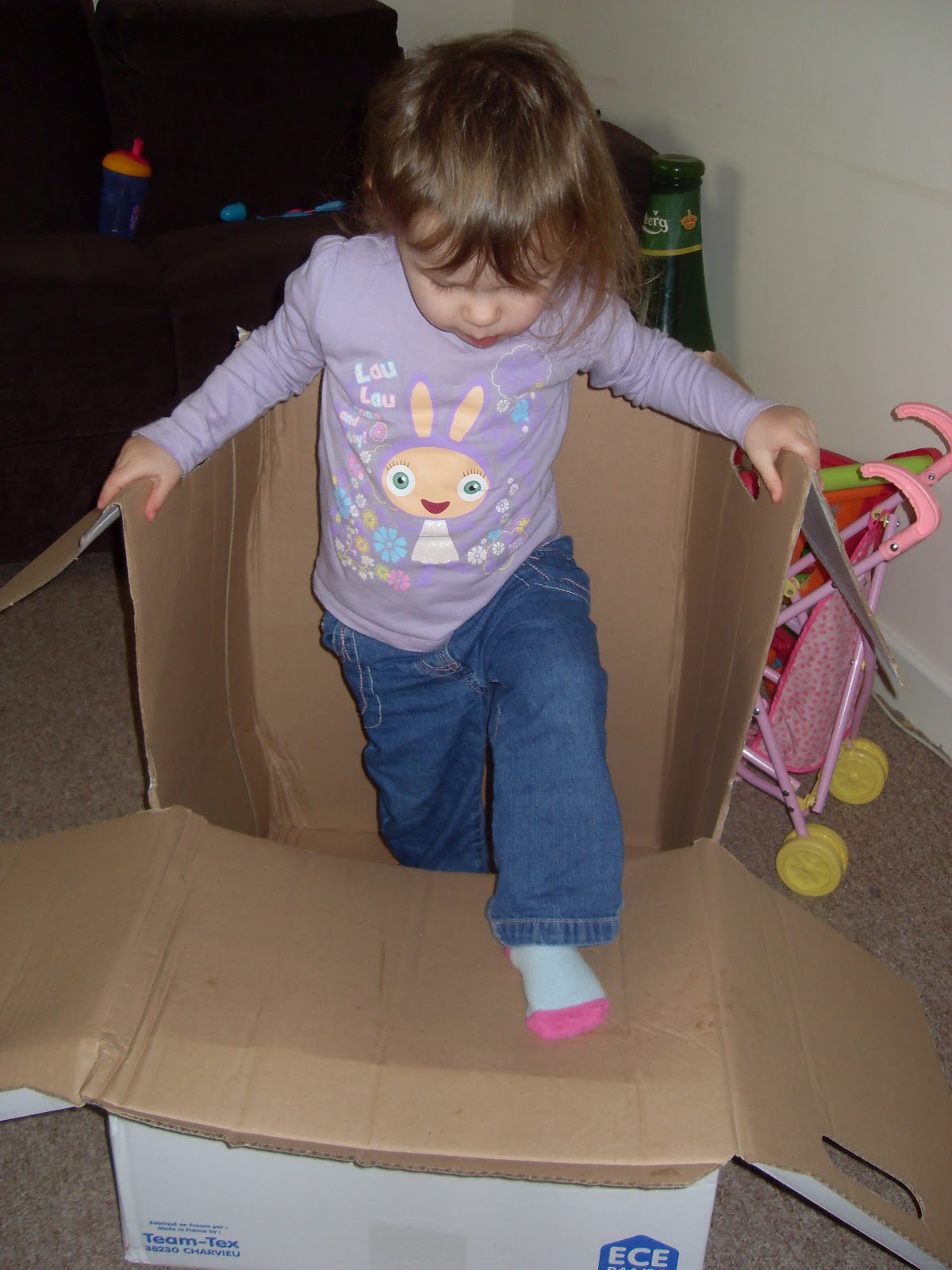 Young(ish) Single Mother Cardboard car seat box now takes the shape of our very own train!