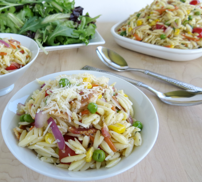 Orzo Pasta Salad with Bacon & Parmesan Vinaigrette Outnumbered 3 to 1
