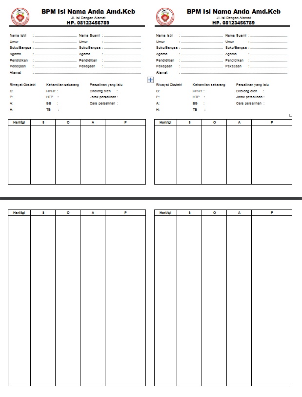 Format Kartu Kebidanan Untuk Pendukung BPM KTI Kebidanan