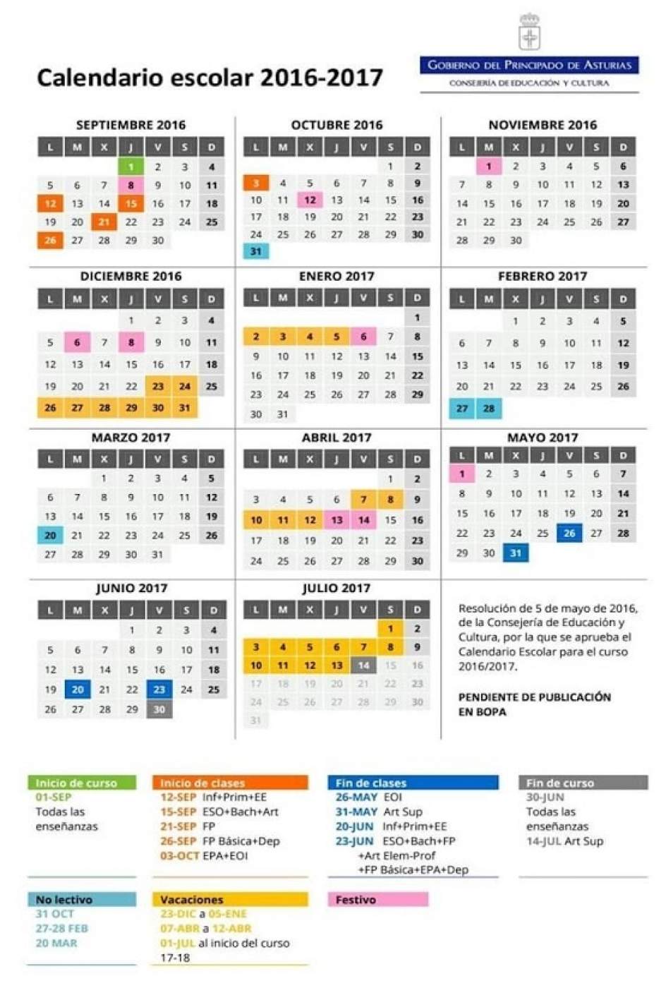 Calendario escolar 2016/2017