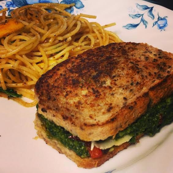 The Grilled Cheese Project Brie, Pesto, and Sweet Pepper Grilled Cheese