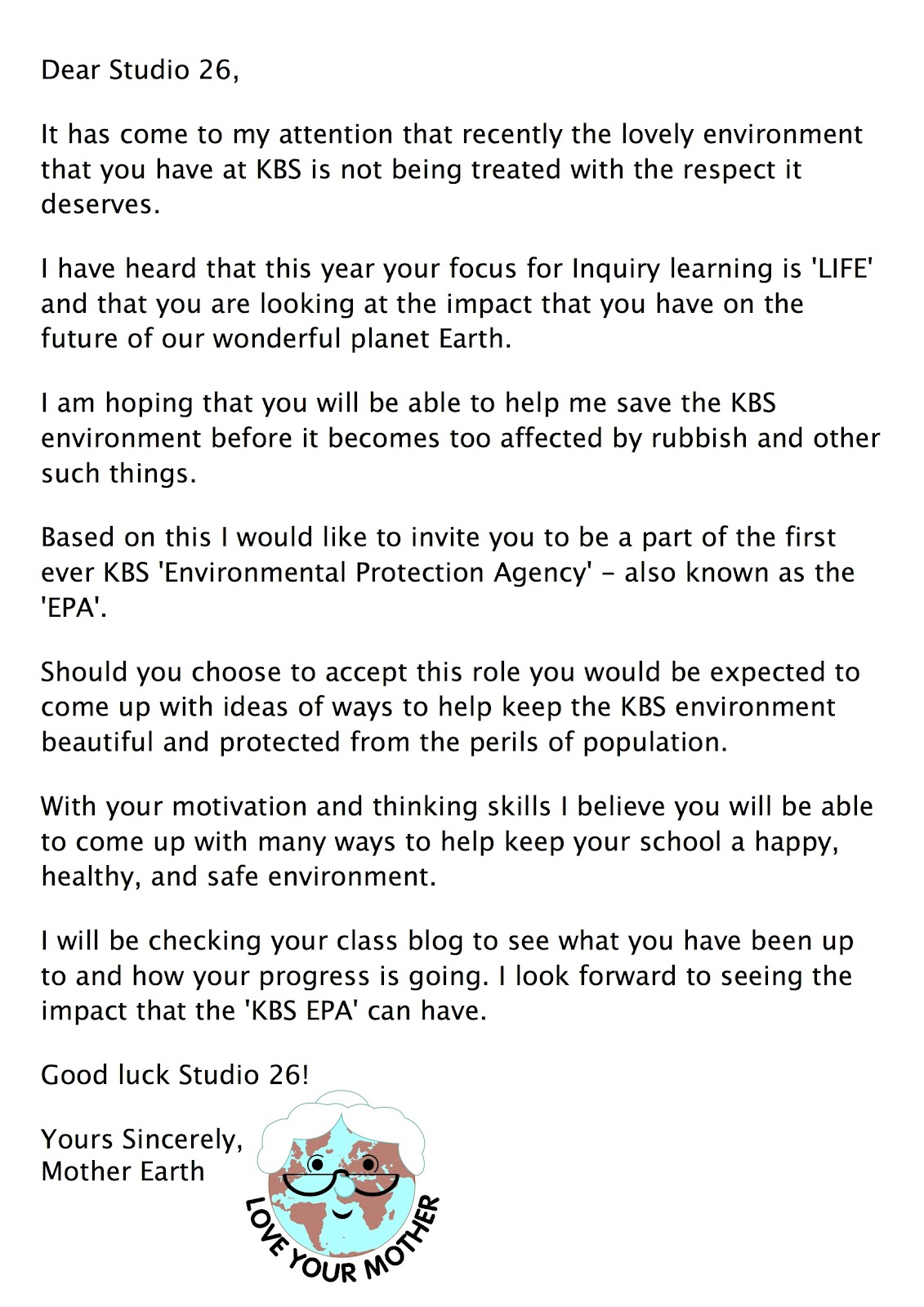 Write a reply letter to mother earth image