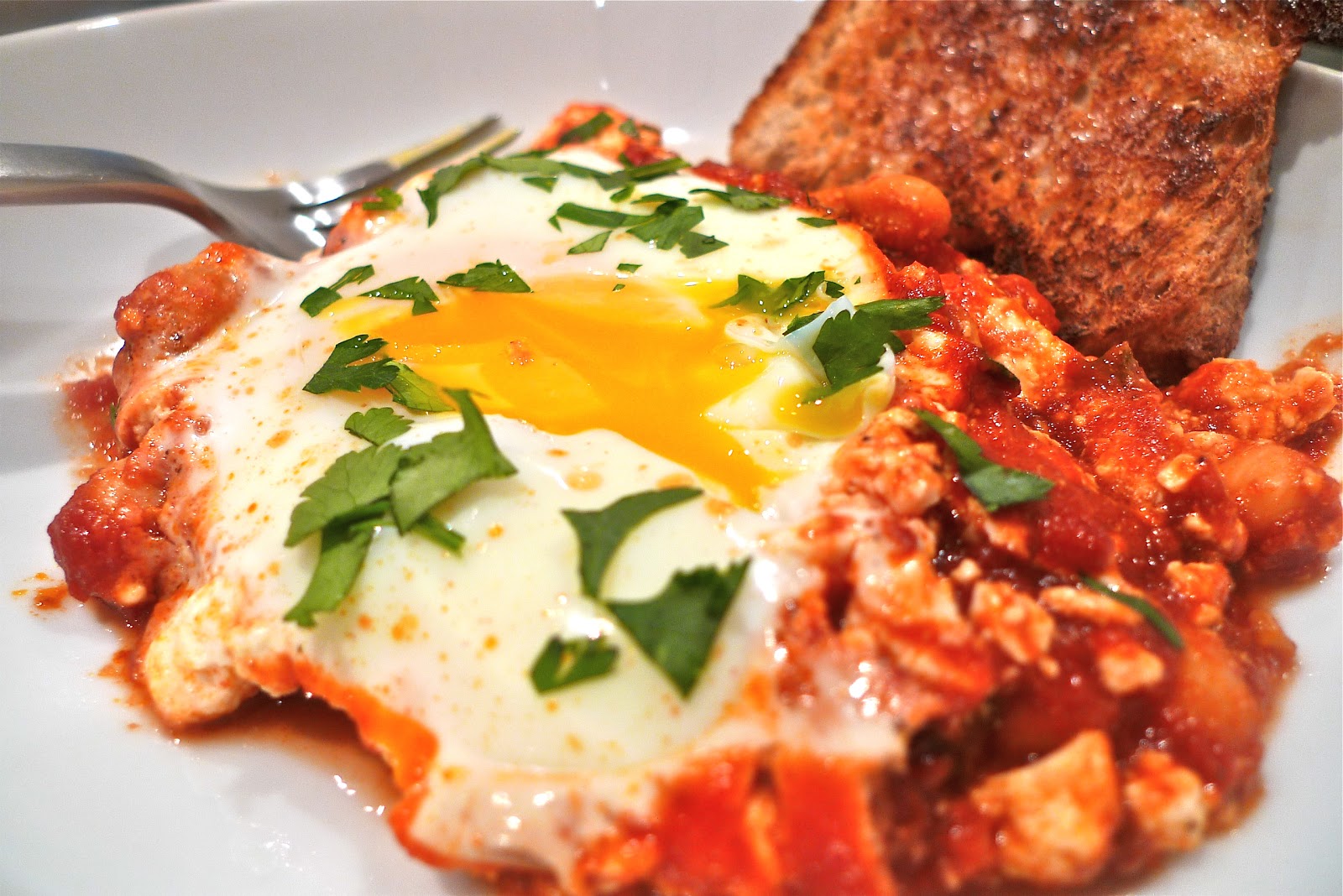 siriously delicious Poached Eggs in Tomato Sauce with Chickpeas and Feta