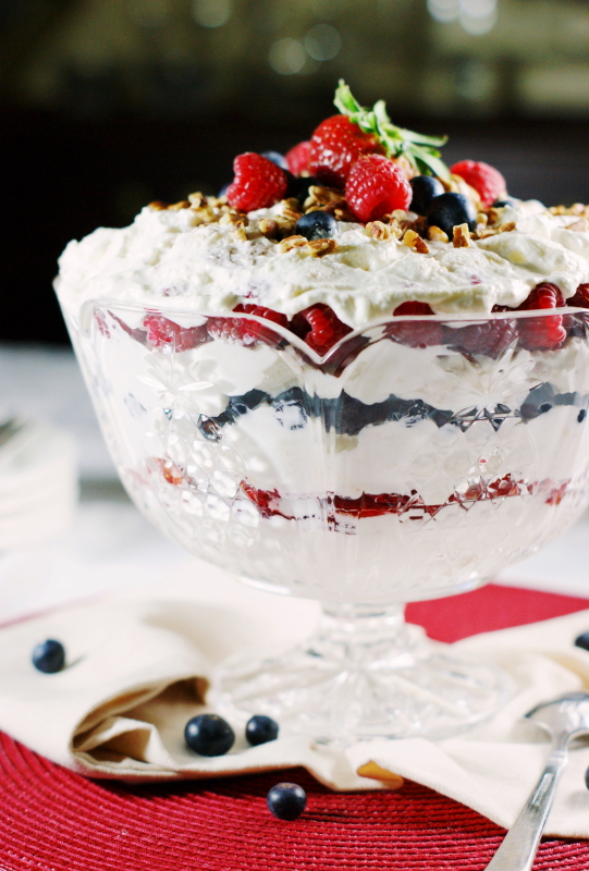 Triple Berry Punch Bowl Cake {Beautiful Red, White, & Blue!} The