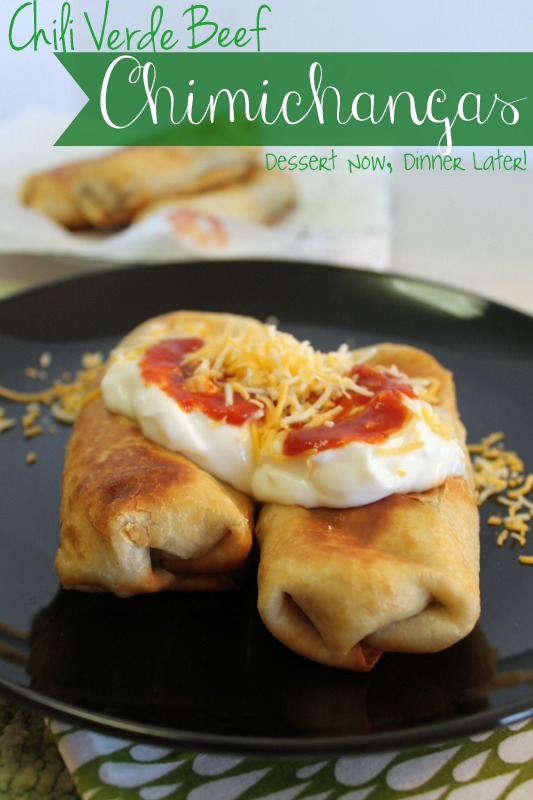 Chili Verde Beef Chimichangas