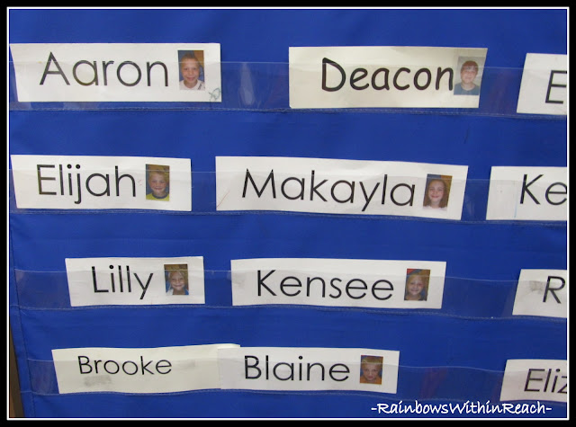 photo of: Names on Chart with Photos in Kindergarten
