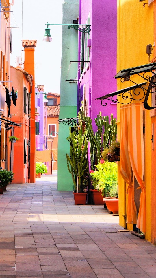 Colorful Italy Street Multicolored Houses Android Wallpaper