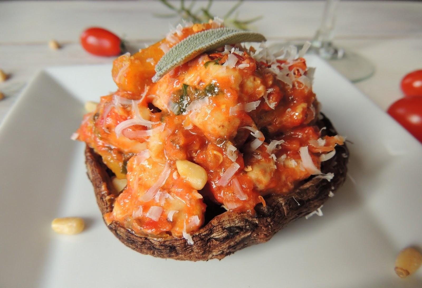 Leave a Happy Plate Pesto Rosso Chicken on Portabellas