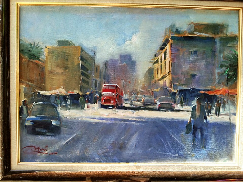 رسم فنانين العراق Drawing Artists Iraq رسم زيتي بالسكين الفنان اسعد عباس