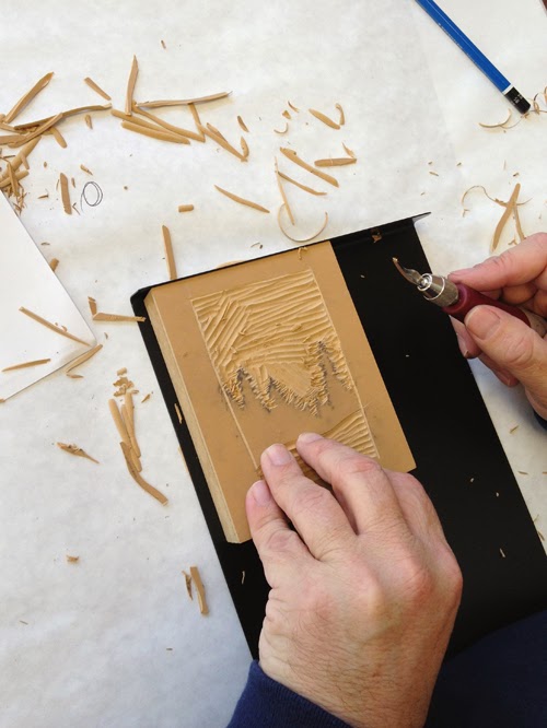 Bird's Eye View Studio Linoleum Block Printmaking Class.