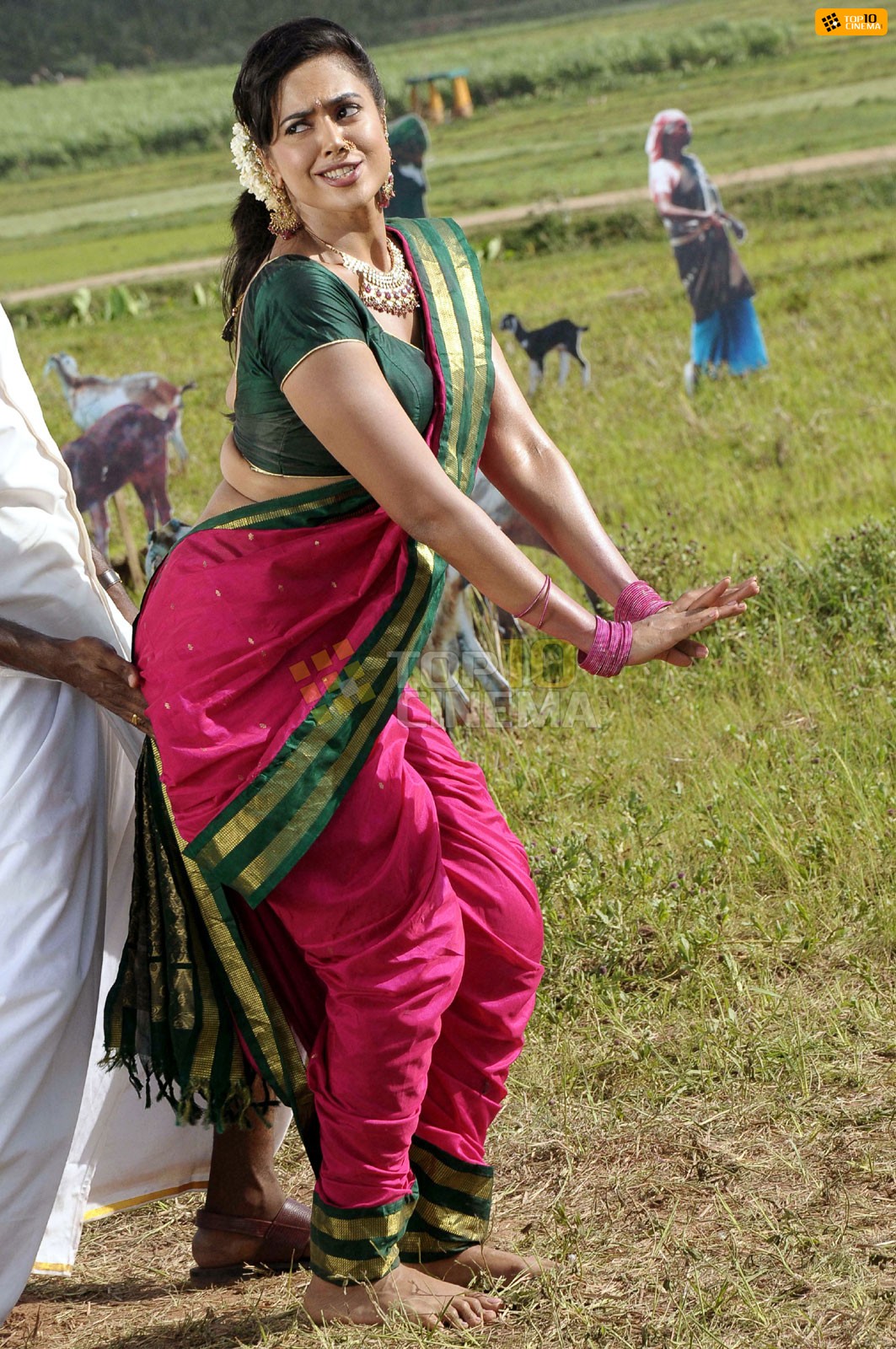 Sameera reddy being touched on backside - (6) -  Sameera Reddy's Traditional saree hot pics
