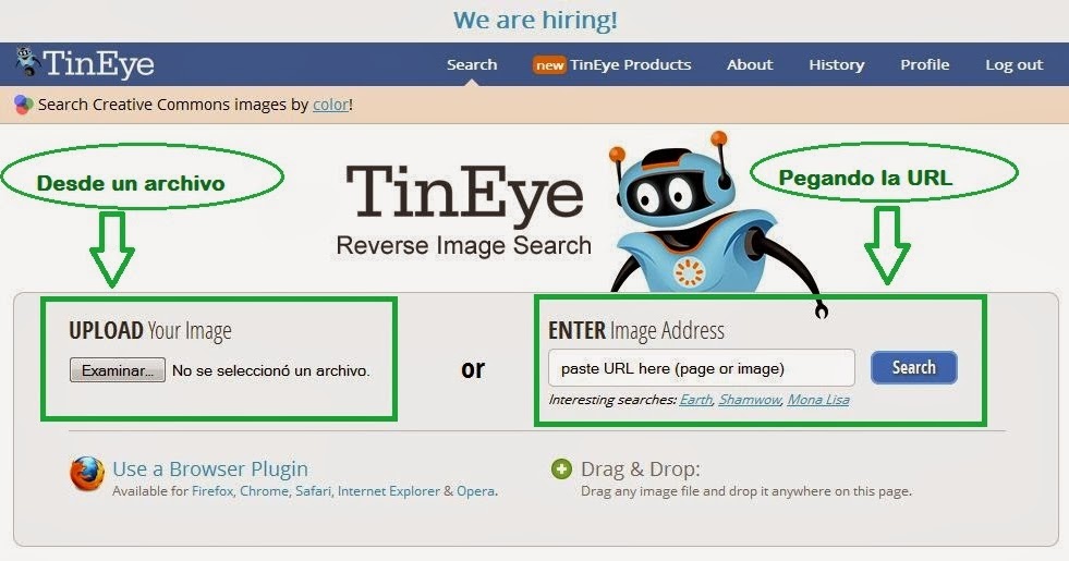 Contar con TIC TinEye búsquedas a partir de una imagen