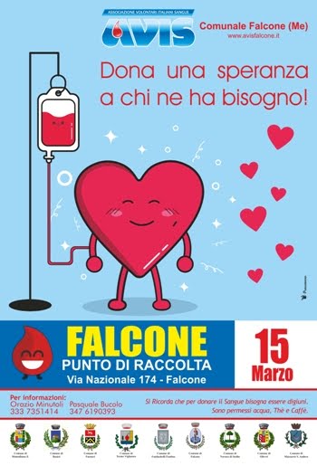 DONAZIONE SANGUE DOMENICA A 15 MARZO NELLA SEDE DEL PDR IN VIA NAZIONALE, 174 A FALCONE