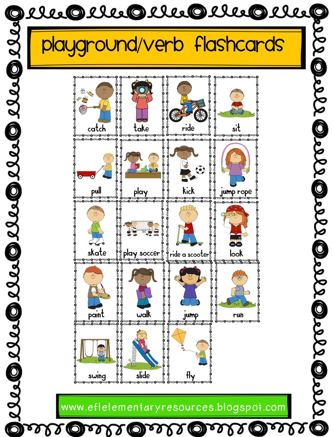 EFL Elementary Teachers Playground, Recess, Park Verbs