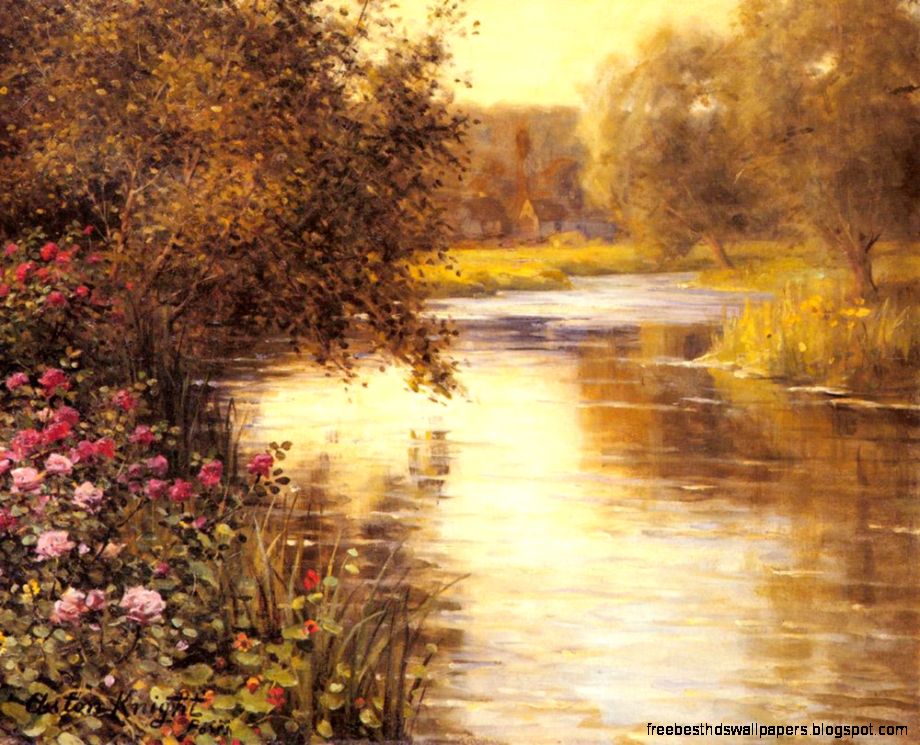 Louis Aston Knight Spring Blossoms along a Meandering River art Louis Aston Knight Spring Blossoms along a Meandering River art