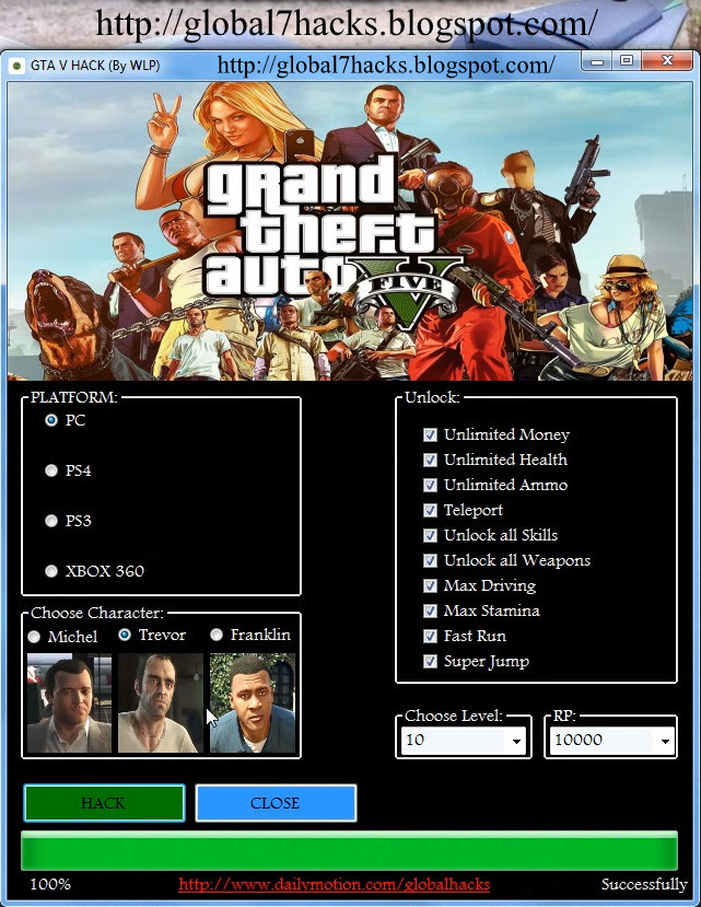 GTA V Hack Unlimited Money, Health, Ammo, Choose Level, Rp and Choose