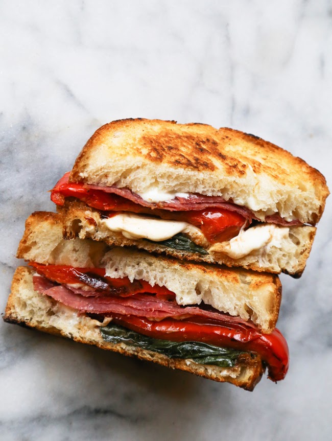 Amanda k. by the Bay: Roasted Red Pepper, Basil & Salami Grilled Cheese