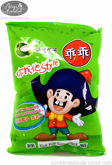 green package of Taiwanese snack made of corn, named kuai kuai.
