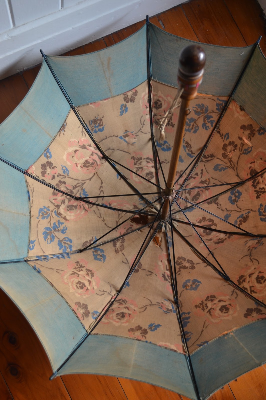 French Blue and Peachy Pink Victorian Parasol