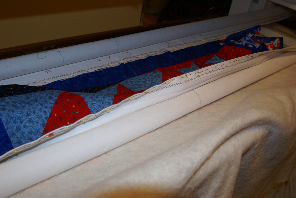 Barb's Quilts Past & Present Loading a quilt on New Joy Gold Standard