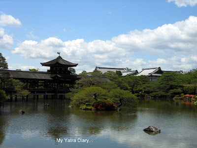 Old buildings at the Heian Jingu shrine garden, Kyoto in Japan