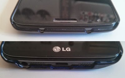 Detalle de la parte superior e inferior de la carcasa del LG G2.