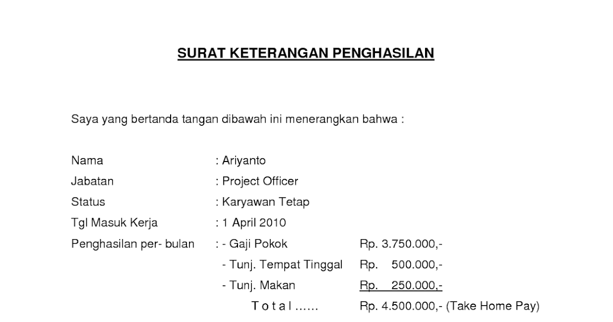 Contoh Surat Keterangan Penghasilan Contoh Surat Keterangan Penghasilan