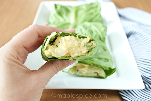 Creamy Curried Potato Salad Lettuce Wraps - vegan.