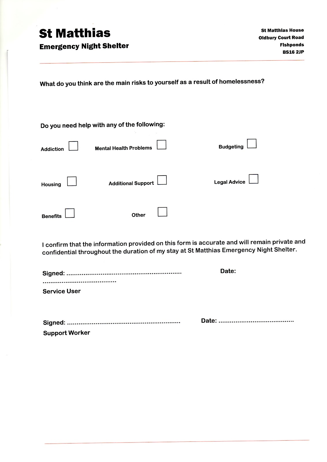 Jessica Bartram Film Production Homeless Questionnaire Sheets