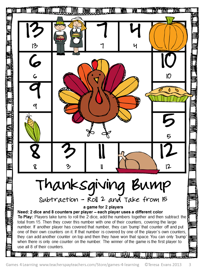 Uncategorized Thanksgiving Math Puzzles Worksheets fun games 4 learning thanksgiving freebies here are 2 math bump one is a subtraction game and multiplication game