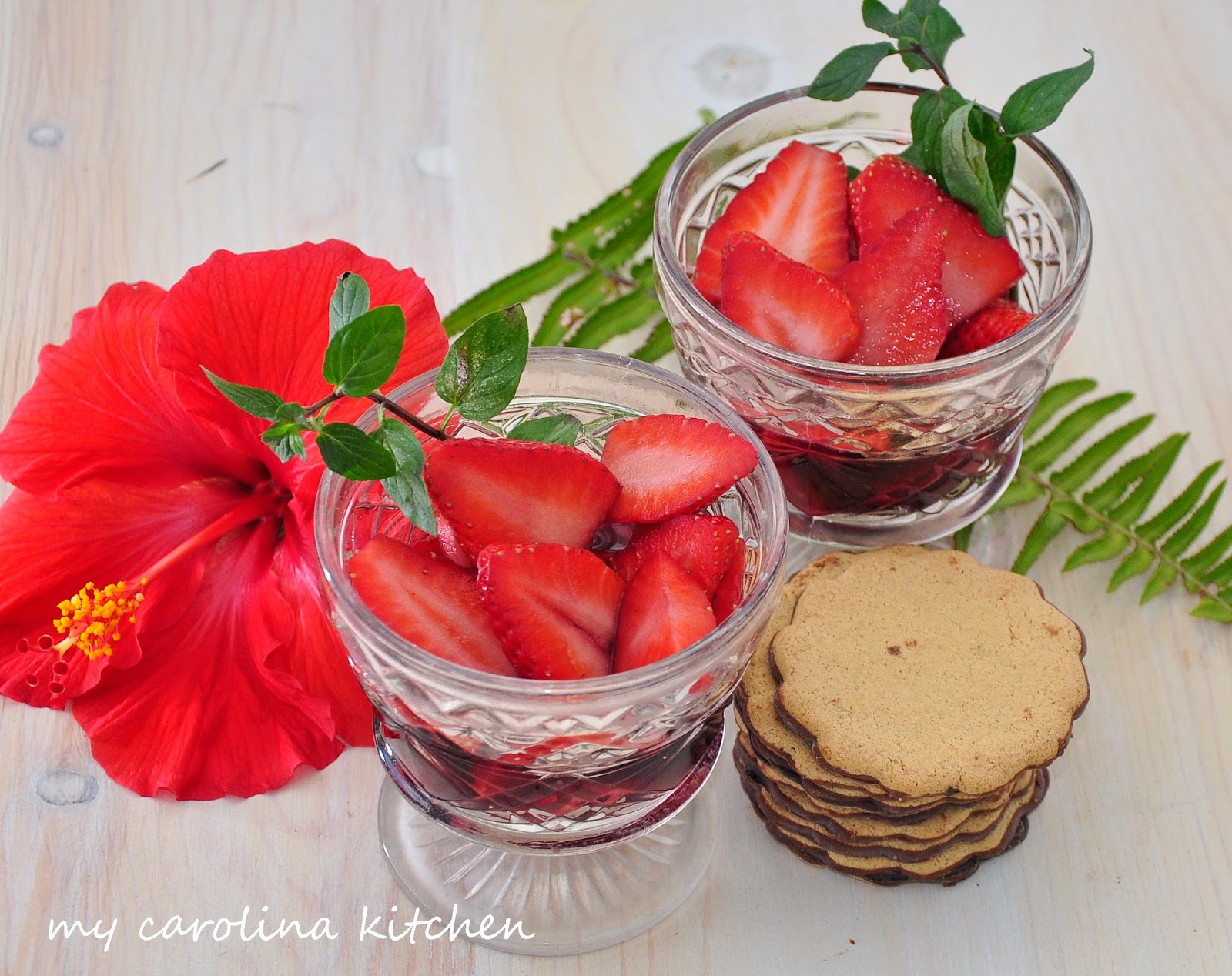 My Carolina Kitchen Strawberries in Red Wine Syrup & Lunch with Friends by the Pool