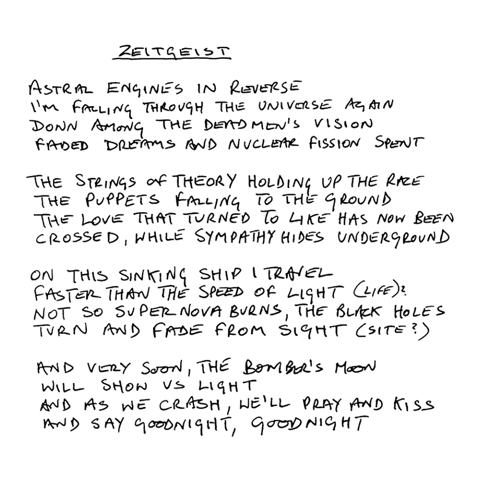 Hennemusic Black Sabbath Handwritten Lyrics To Zeitgeist