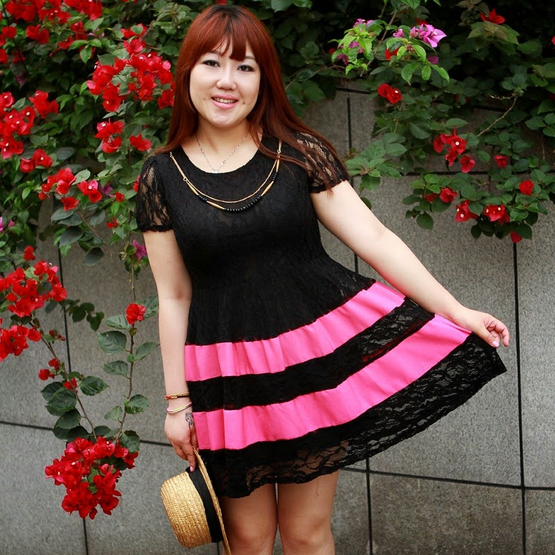 TA DRESS 1010 - LACE WITH COLOUR BLOCK PINK