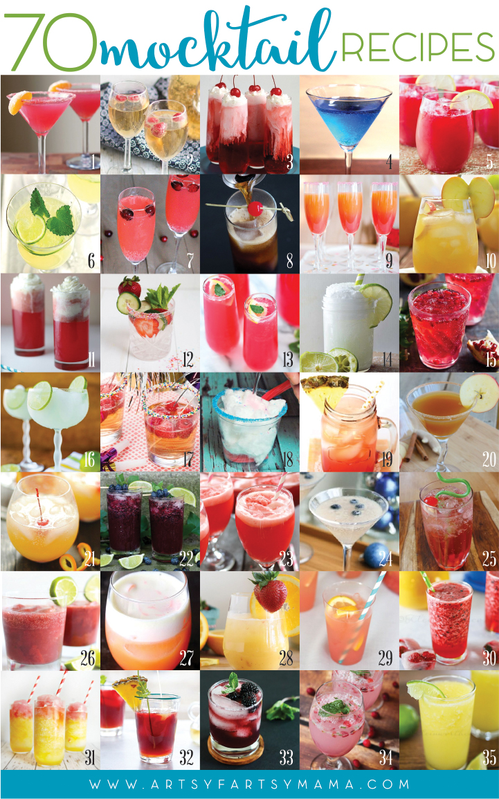 70 Mocktail Recipes at artsyfartsymama.com