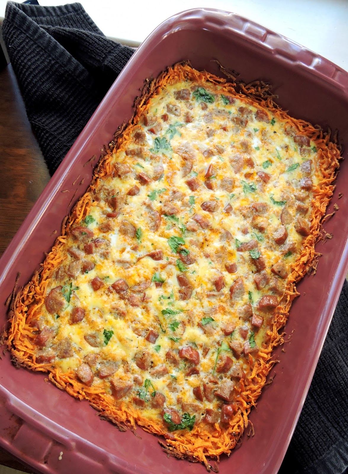 Just Jessie B Sweet Potato Crusted Egg & Chorizo Bake