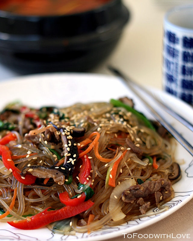 To Food with Love Japchae (Korean Stirfried Sweet Potato Noodles)