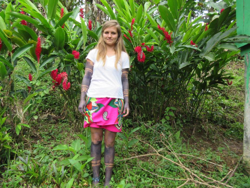 Abby Bryant in indigenous dress of Embera tribe, Panama