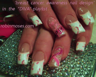 breast cancer awareness nail art, robin moses, pink ribbon nail art.