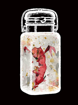 illustration of a monster appendix in a vintage canning jar