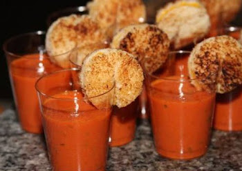 Tomato Soup Shooters with Grilled Cheese Sandwich Wheels