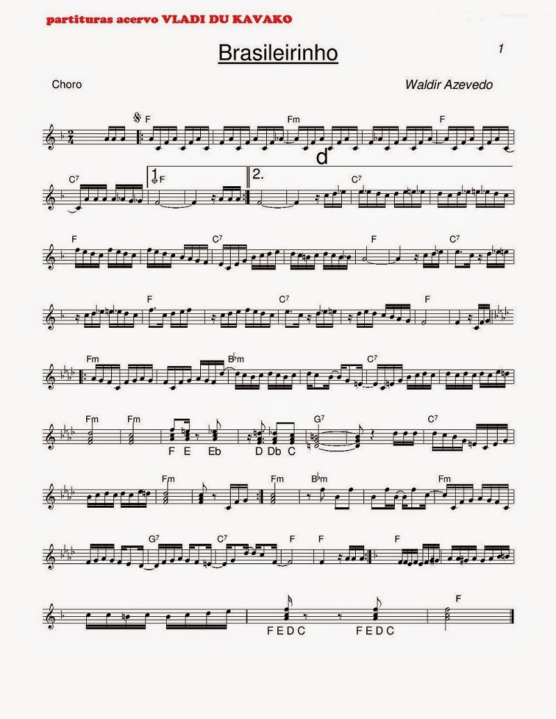 Partituras Partitura Chorinho Waldir Azevedo Brasileirinho