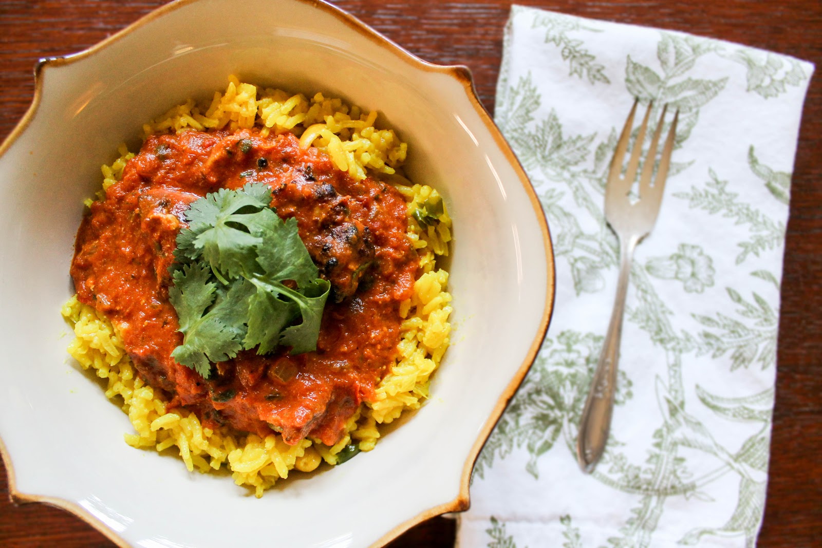 The Quixotic Table Chicken Tikka Masala and Coconut Rice with Cashews