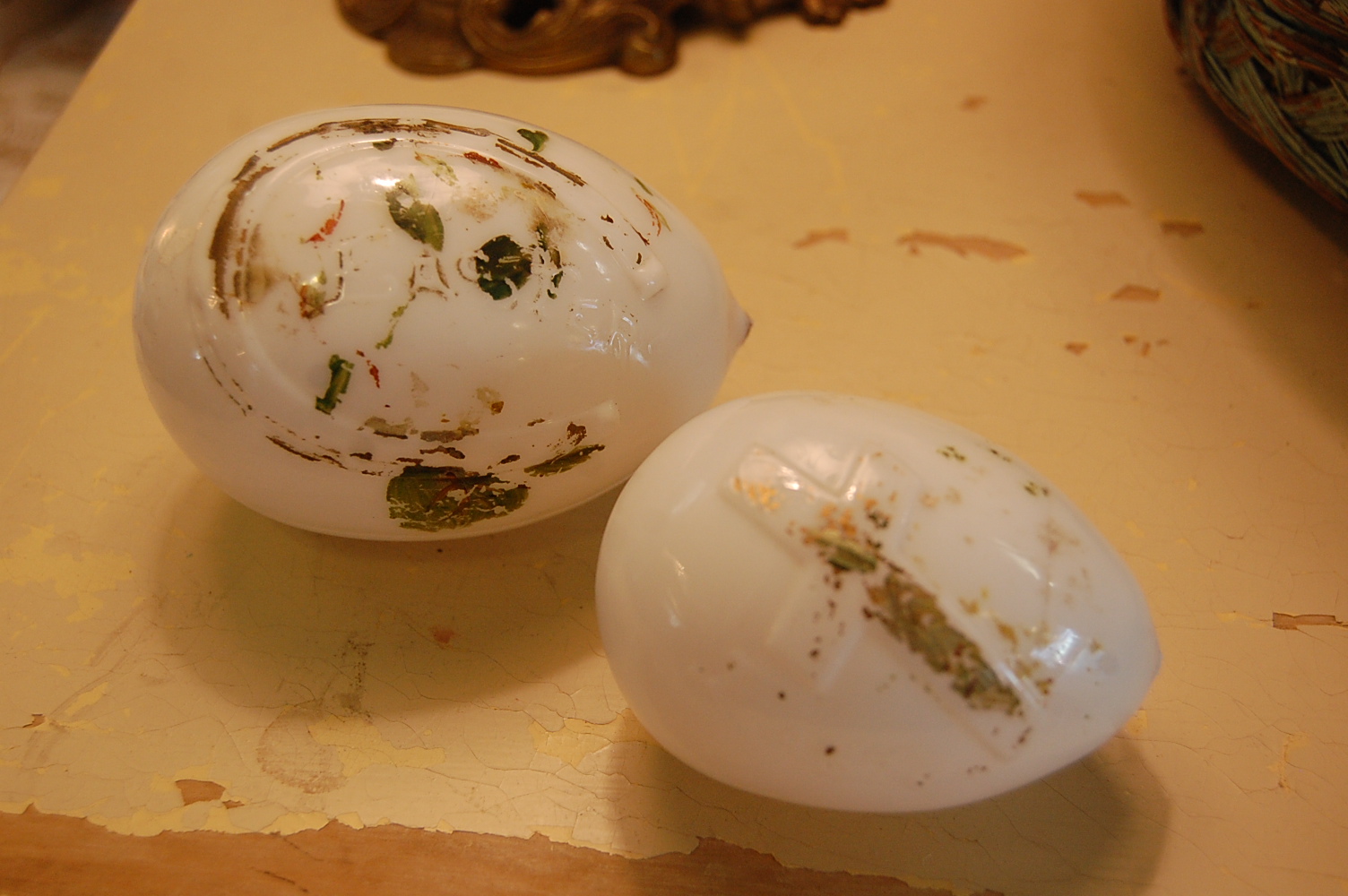 urban farmhouse Antique hand blown milk glass Easter eggs.