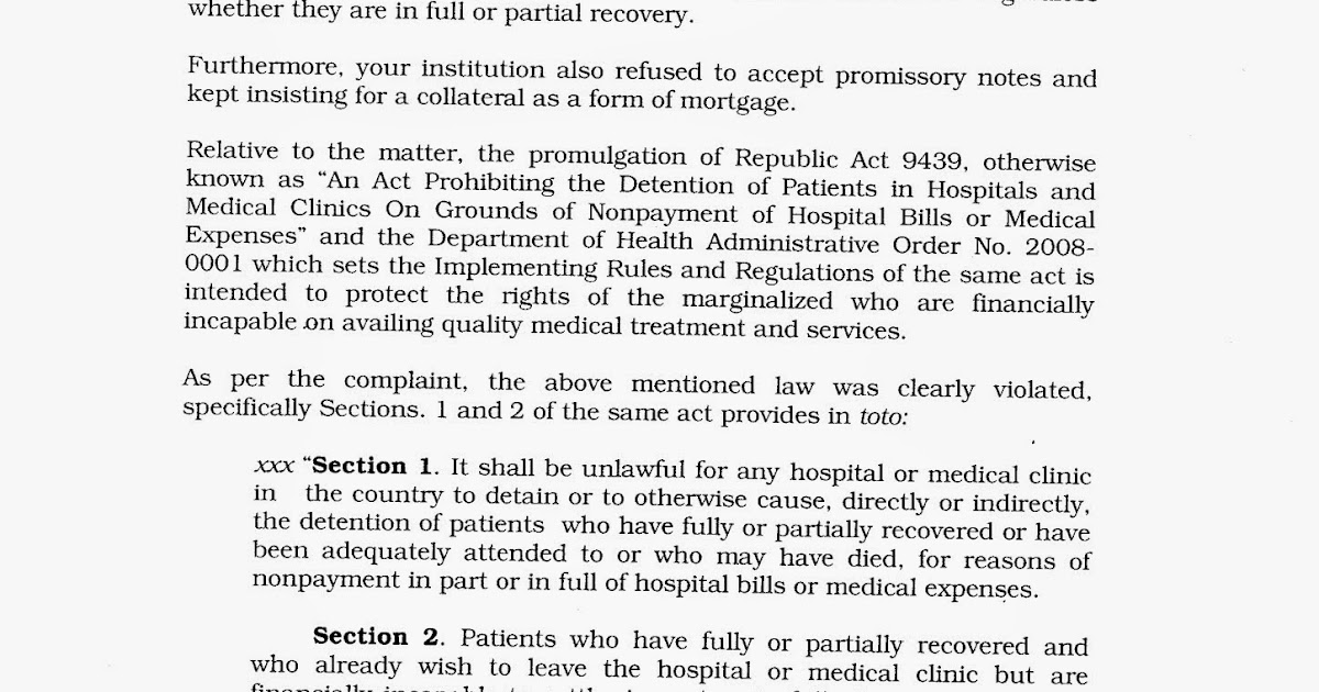 Hospitals Cannot Hold Patients Hostage