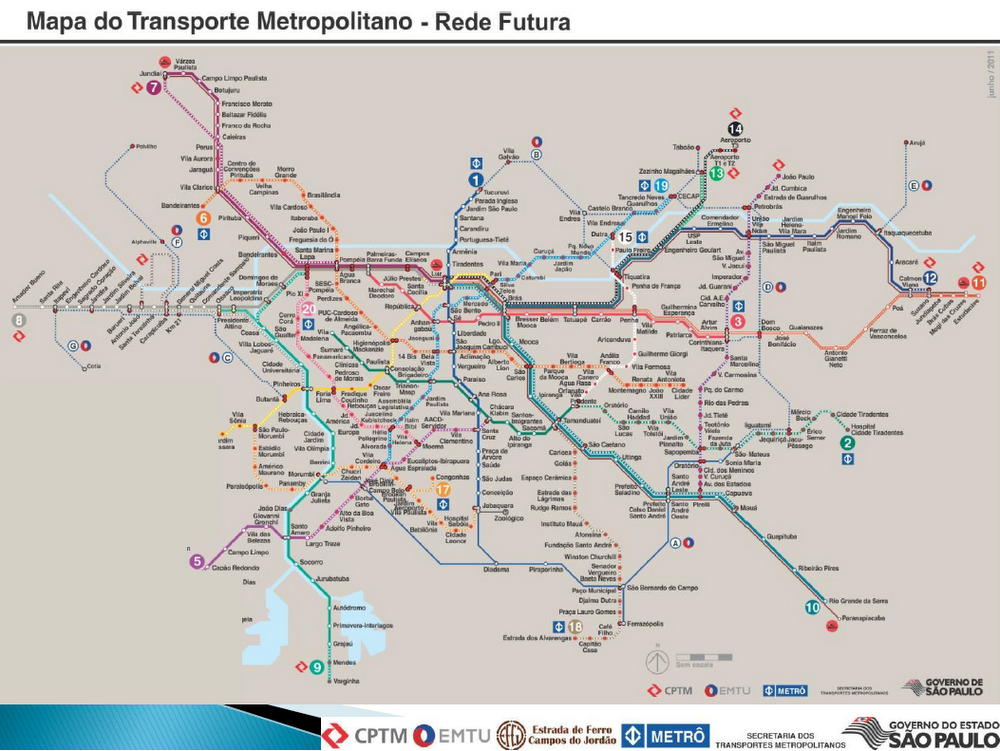 Vision of SÃ£o Paulo's metro and rail network in 2030