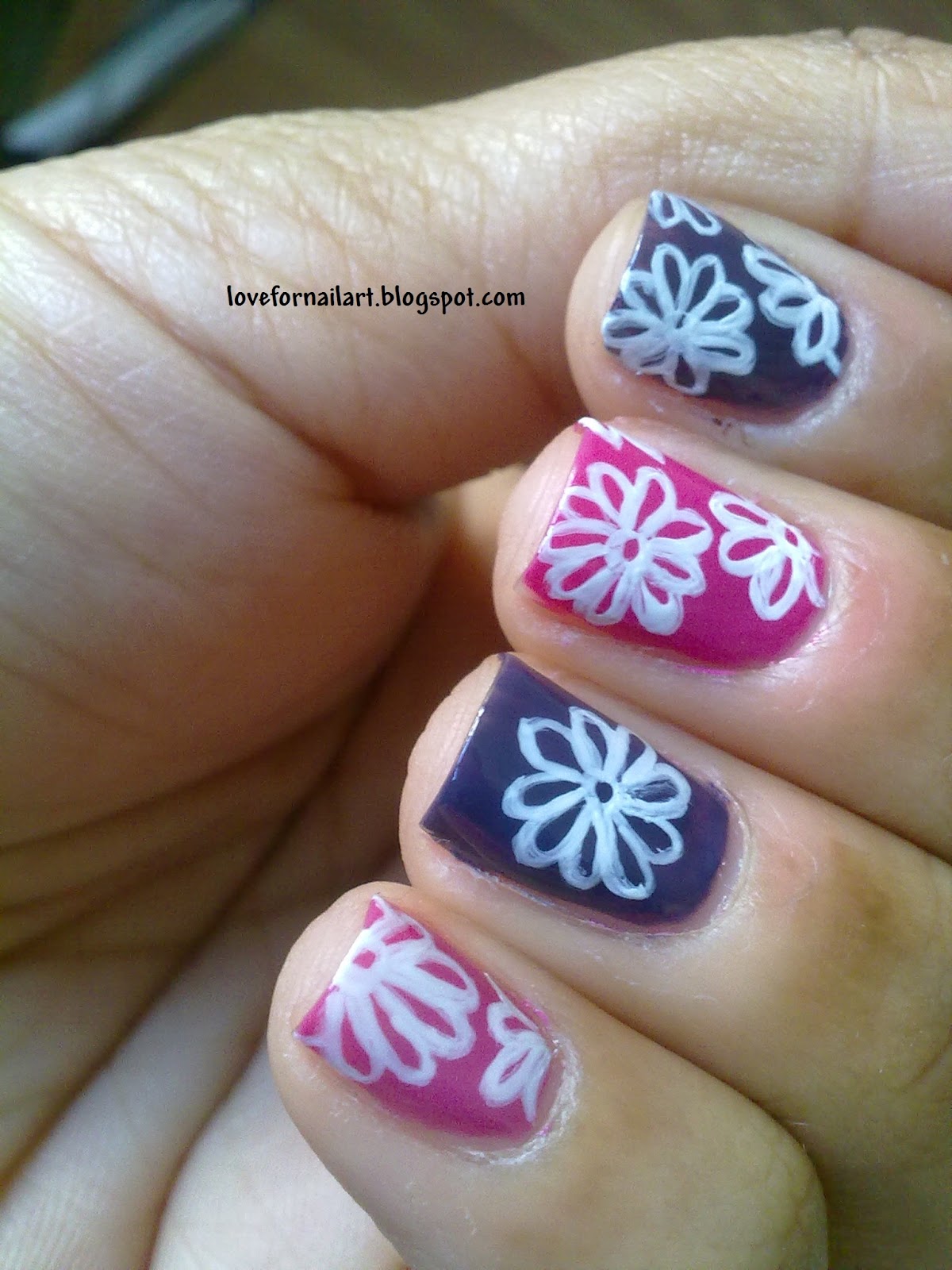 Love For Nail Art: June Tri Polish Challenge # 1 - Flowers Nail Art